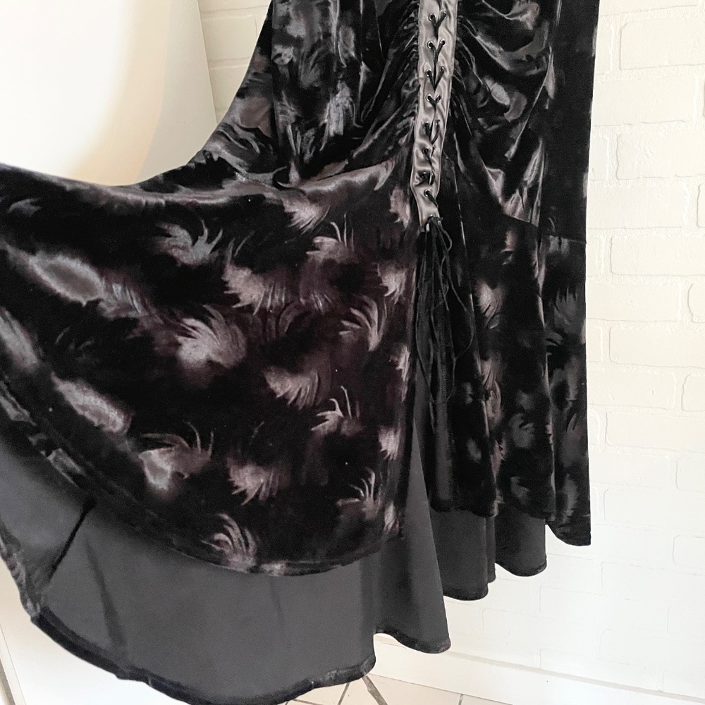 Y2K Gothic Velvet Mermaid Maxi Skirt Lace Up Dark Romantic XL - Picture 3 of 11